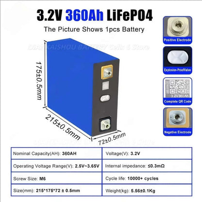 3.2V 360ah 340ah 100ah Lifepo4 Grade A battery 3C high-power energy storage rechargeable battery IY olf solar energy camping
