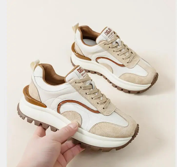 Women Sneakers Genuine Leather Platforms Ladies Casual Sports Shoes Comfy Students Sneakers Summer Popular Size 34-40