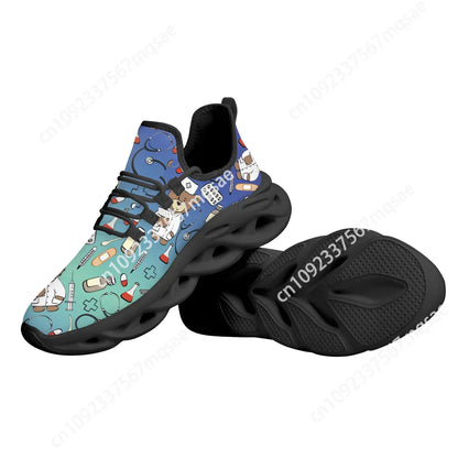 3D Doctor Nurse Dentist Print Flat Shoes Personality Gradient Bear Pattern Sneakers Breathable Lightweight Winter Lace-Up Shoes