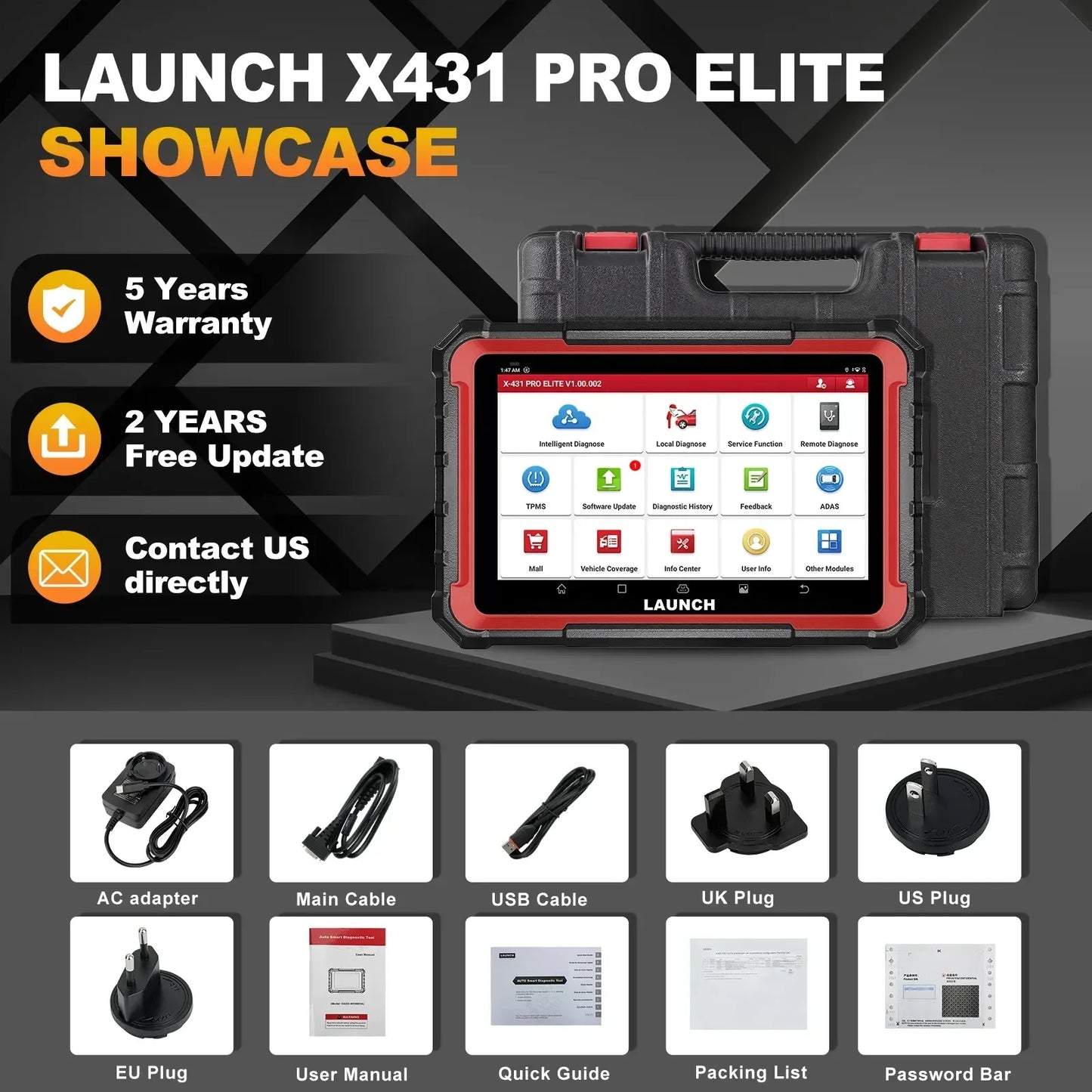 LAUNCH X431 PRO ELITE 8 inch Car Diagnostic Tools Auto OBD OBD2 Scanner All System CAN FD/DOIP Active Test 31 Reset ECU Coding
