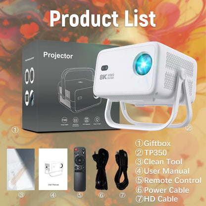 Velec 8K Video Decode Projector TP350 650 ANSI 1080P Auto Focus Android 14 H726 Portable Outdoor Smart Home Theater Projectors
