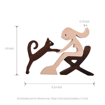 Family Puppy Wood Dog Craft Figurine Desktop Table Ornament Carving Model Home Office Decoration Pet Sculpture Christmas Gift