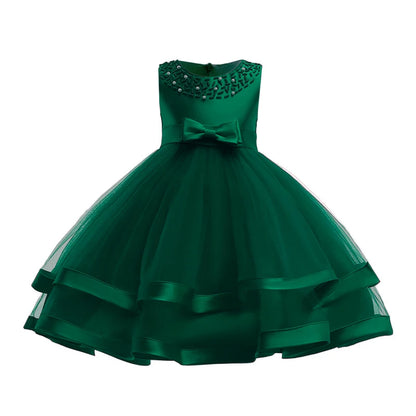 Green Christmas Princess Dress For Girl Children Costume Elegant Kids Wedding Birthday Prom Gown Bow Girls Party Dresses 3 10Y