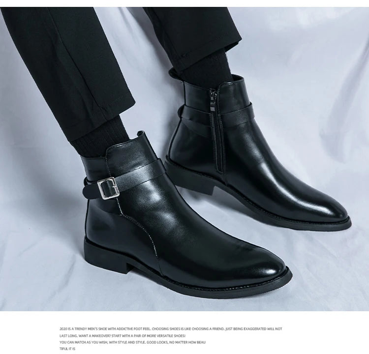 2025 Autumn Designer Business Casual Shoes For Men Trend Classic Leather Shoes Outdoor Chelsea Pointed Tip Brown Plus Size 47