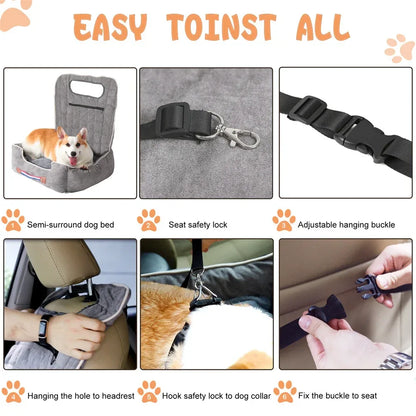 Dog Car Seat Bed Pet Booster Car Seat Travel Carrier with Safety Belt Adjustable Strap Car Seat Protector Cushion Waterproof