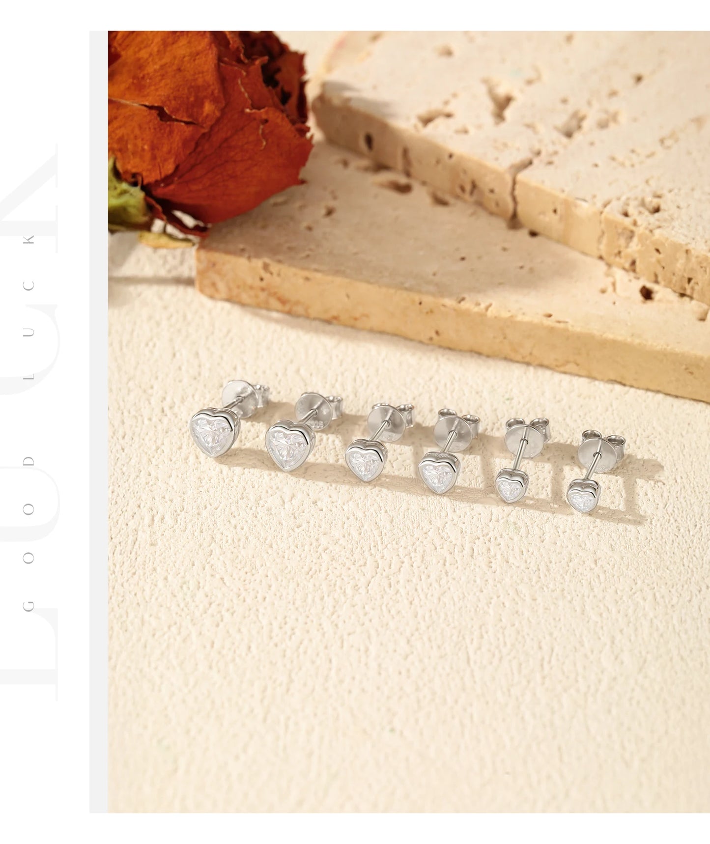 MODIAN 3 Sizes Heart Moissanite Ear Studs 925 Sterling Silver Dazzling Stackable Fashion Stud Earrings For Women Fine Jewelry