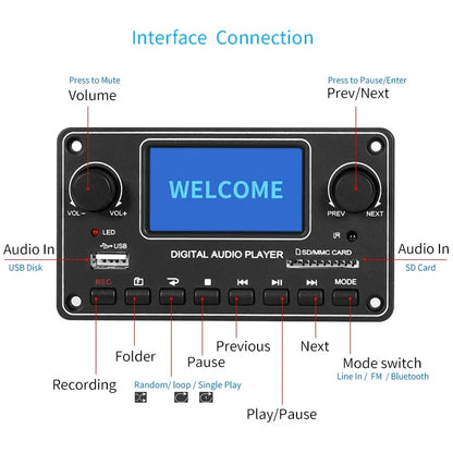 Blutooth LCD Player Board Digital Audio Player USB SD BT Music MP3 Decoder Module TDM157 For Amplifier