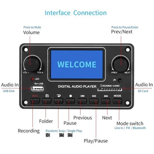 Blutooth LCD Player Board Digital Audio Player USB SD BT Music MP3 Decoder Module TDM157 For Amplifier