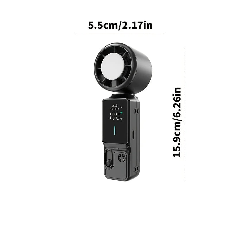 Handheld Portable Turbo Fan with Cooling Box, 100-Speed Variable Speed LED Display Folding Fan, Wearable Folding Three-in-One