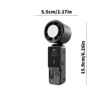 Handheld Portable Turbo Fan with Cooling Box, 100-Speed Variable Speed LED Display Folding Fan, Wearable Folding Three-in-One
