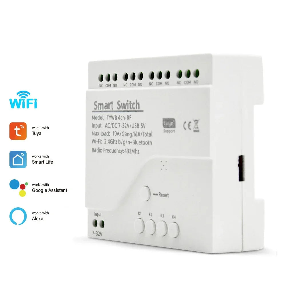 Tuya Smart Home 4CH Relay Module AC/DC 7-32V AC 220V 10A Wifi Switch 4 Channels RF433 Receiver Work With Vioce Alexa Google Home