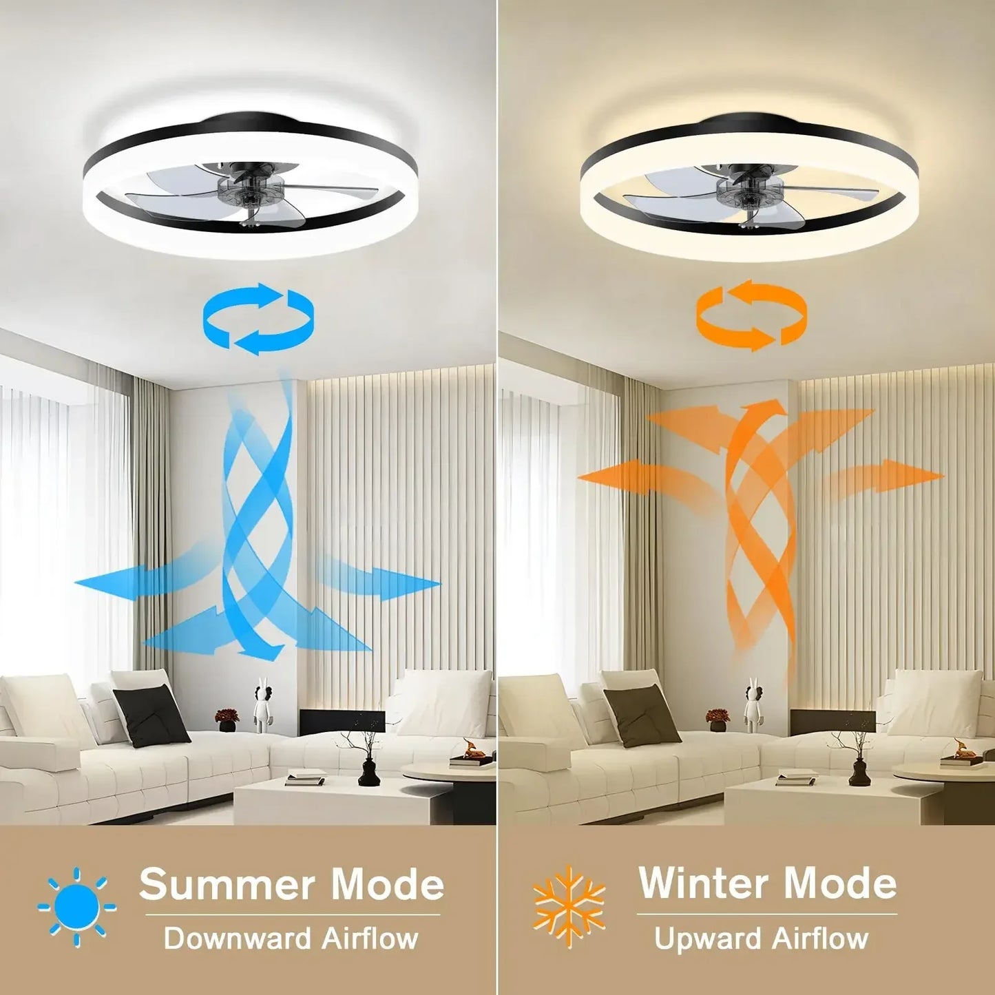 Modern Smart Fan With Lights Winter Infinitely Dimmable Summer Reversible Dual Modes For Living room Bedroom Kitchen