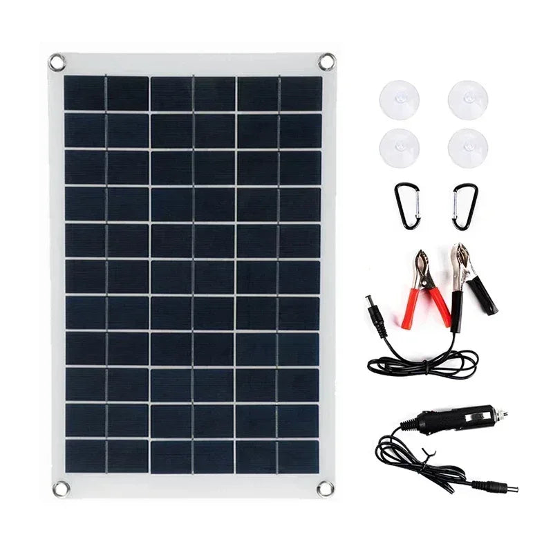 18V Solar Panel 100W + Dual USB Waterproof Outdoor Hiking Camping Portable Battery Mobile Phone Charging Bank Chargings Panels