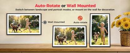 FRAMEO 15.6 Inch 32GB Large Digital Photo Frame, Digital Picture Frame WiFi, IPS HD Touch Screen, Photo Frame with Auto-Rotate