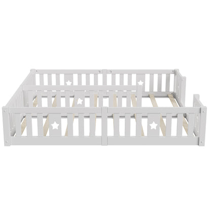 Rosahqnda Children's Bed Floor Bed 90x200cm with Railing Gate,Pine Wooden Bed for Families with 2 Children,Children's Twin Bed