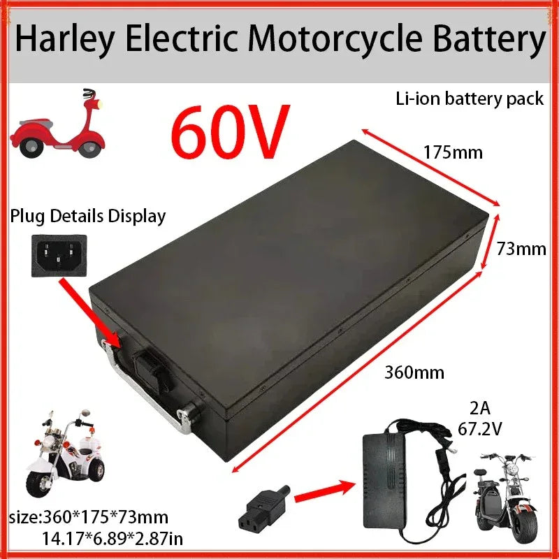 🔋60V 20Ah-60Ah Electric Motorcycle Li-ion Battery Pack 2000W For Harley Two Wheel Foldable Citycoco Electric Scooter,Free Charg