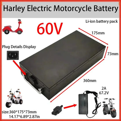 🔋60V 20Ah-60Ah Electric Motorcycle Li-ion Battery Pack 2000W For Harley Two Wheel Foldable Citycoco Electric Scooter,Free Charg