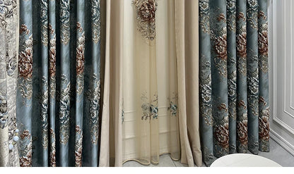 High-end AtmosphereCurations for Living Room American French Large Relief Jacquard Finished European Bedroom Blackout Curtain