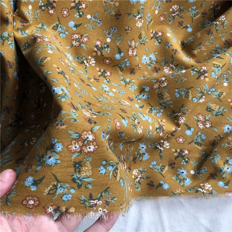 145cm Wide Printed Cotton and Linen Fabric Small Floral Patterns Retro Shirt Dress DIY Clothing Sewing Fabric 90% Cotton Content