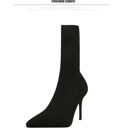 Comemore Knitting Stretch High Heels for Women Fashion Shoe 2025 Spring Autumn Ankle Boot Female Sexy Sock Boots Plus Size 34 42