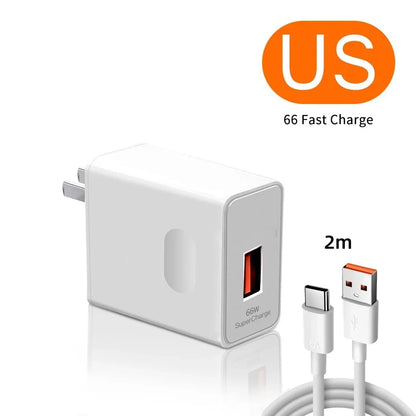 6A 66W Super Fast EU US Wall Charger Adapter 6A Type-C Cable For Huawei Mate 40 50 60 P50 Nova8 9 10 Honor 90 100 X7 X8 X9 Magic