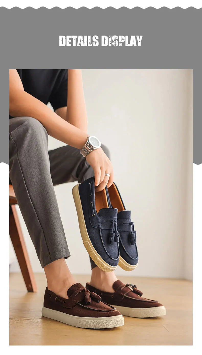 2025 Men Flat Loafers Frosted Suede Flat Shoes Comfortable Non Slip Trendy Fashion Loafers Lightweight Outdoor Casual Shoes