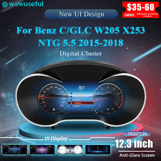 12.3''  Instrument Paneel Cockpit For  Benz C GLC S205 W205 V205 117 X253 2015-2018 Ntg5.0 4.5 5.5Auto Digital Dashboard Cluster