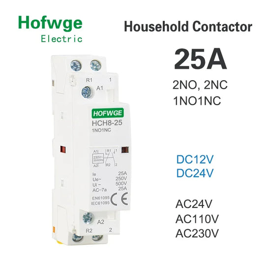 контактор HCH8-25 Modular Contactor 2P 16A 20A 25A 2NO or 2NC  1NO1NC 24V 110V 220V Automatic Household Contactor Din Rail Type