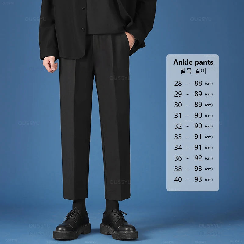 All Seasons New Smooth Pendulous Suit Pants Men Business Long Trousers Korean Formal Ankle Length Pant Male Plus Size 40