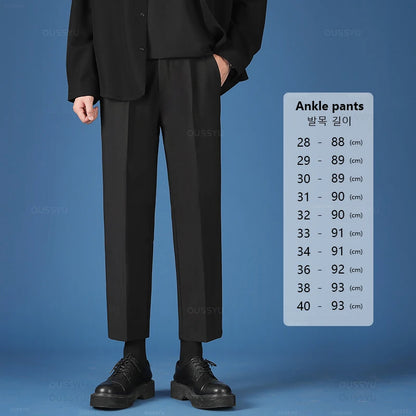 All Seasons New Smooth Pendulous Suit Pants Men Business Long Trousers Korean Formal Ankle Length Pant Male Plus Size 40