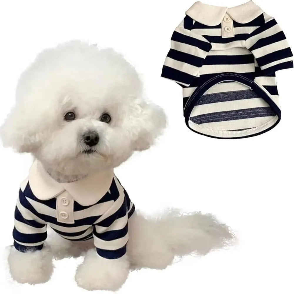 Fashion Striped Collared Dog Shirt Soft Breathable Cooling Vest Pet Hoodie For Puppy Outdoor Activities
