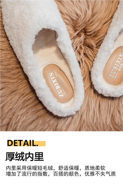 Big Size 43 Women Lambswool Slippers Winter Sheep Fur Shoes Ladies Flat Cotton Slides Home Pantuflas Daily Slip On Furry Mules