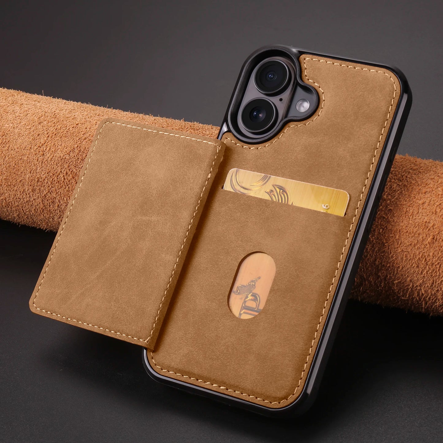 Business Flip Leather Case for iPhone 16 17 Air 16E 15 14 13 12 11 Pro Max Plus Mini Built-in Magnetic Wallet Card Phone Cover