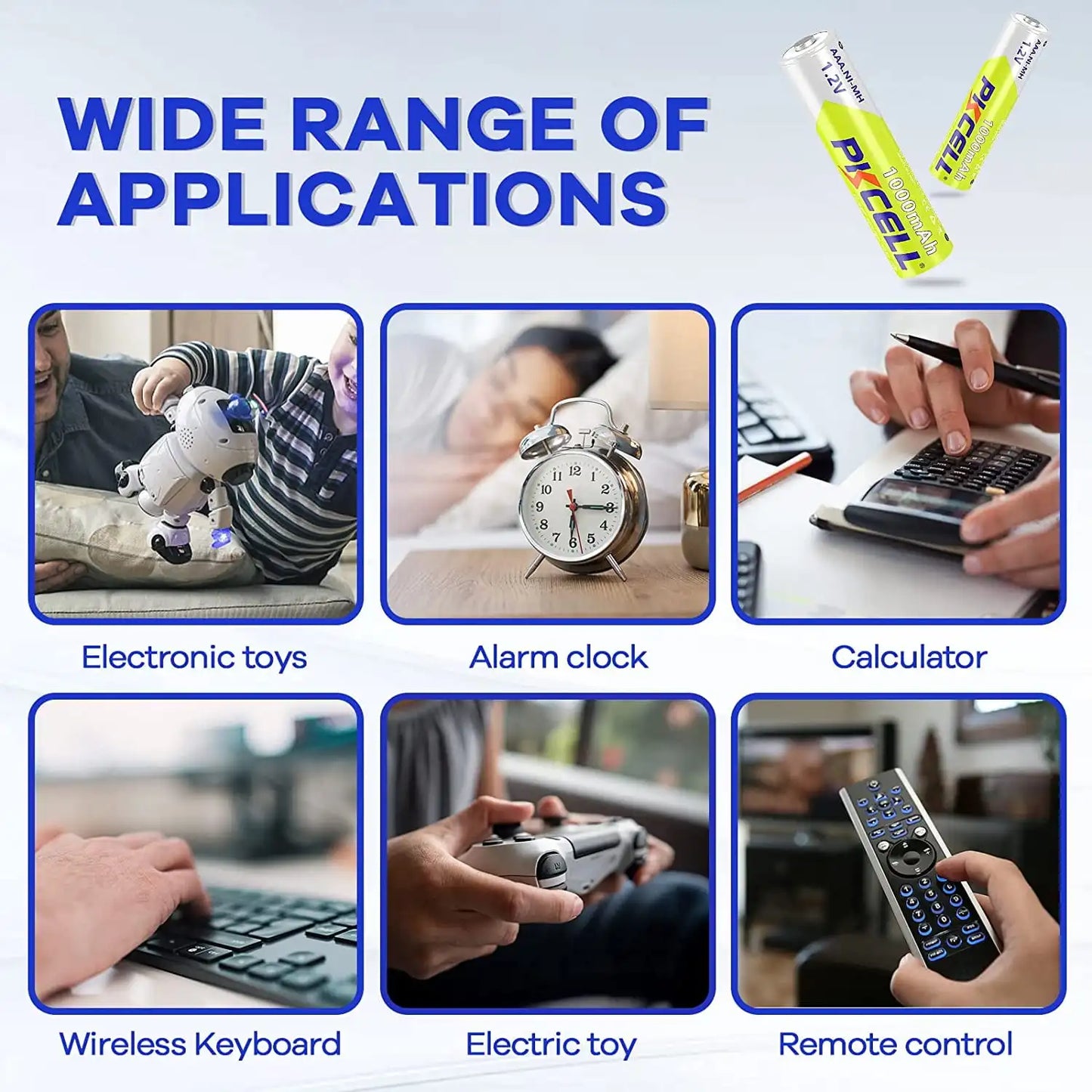8PC PKcell Rechargeable AAA 1000mAh 1.2V Lithium Batteries 3A NI-MH Rechargeable Battery Suitable For Toys TV remotes Flashlight