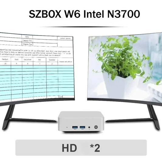 SZBOX W6 Intel N3700/ N3710/N3160 Mini PC DDR 2*SATA SSD Wifi BT Pocket Office Computer Windows 10 Computer by PDG ibma