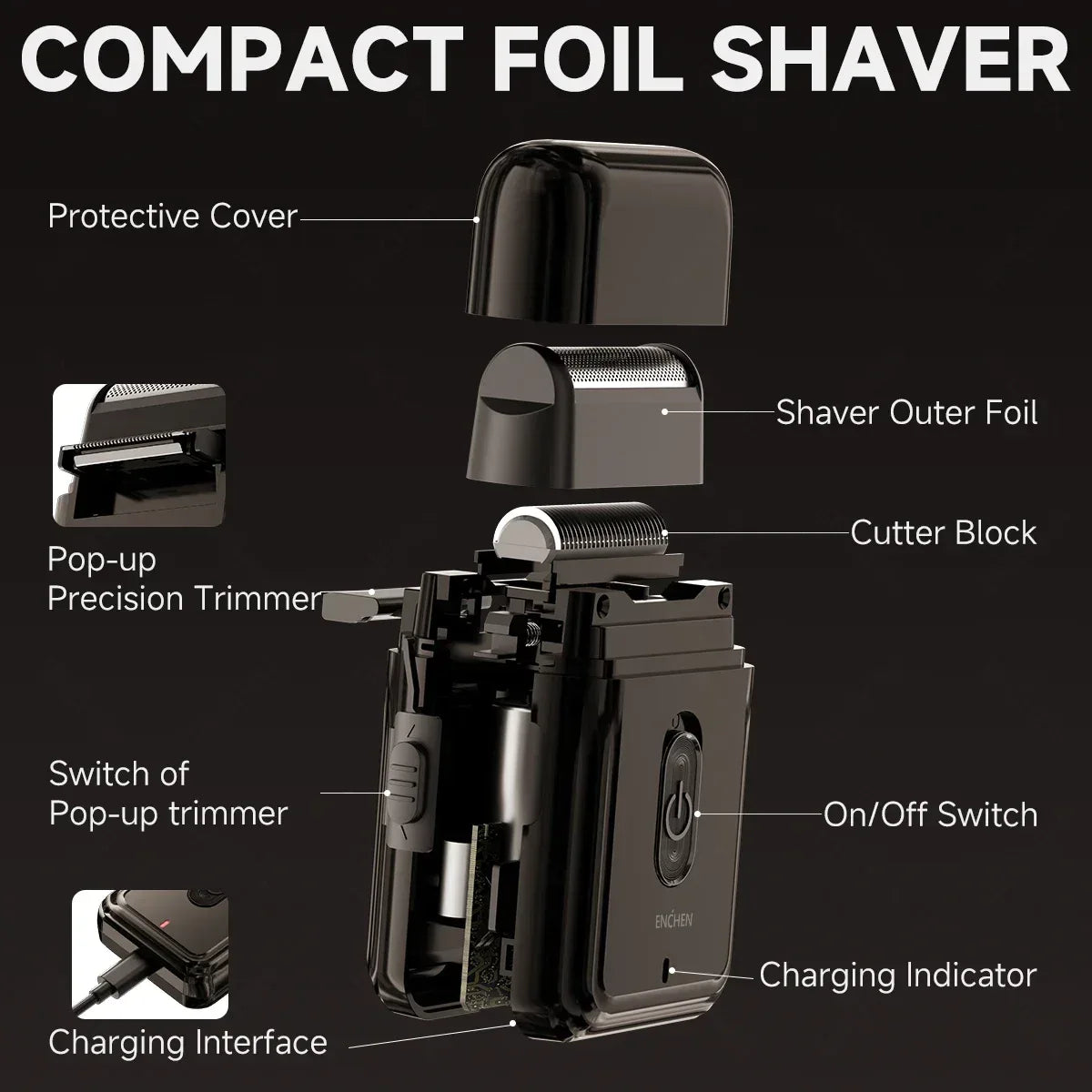 ENCHEN Shaver Electric Professional Shaver Portable Shaving Machine Beard Trimmer Face Shaver Reciprocating Shaver for Men MS003