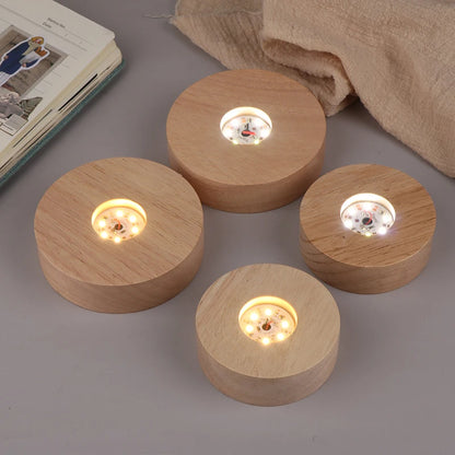 1PC Battery Operated 8/10cm Round Wooden LED Light Dispaly Base Stand Holder Table Night Lamp Base Crystal Glass Art Ornaments