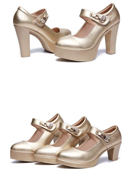 5 8 10cm Small Size 32-44 Elegant Gold Silver Wedding Shoes Women Platform Pumps 2026 Block High Heels Shoes Dress Office Model
