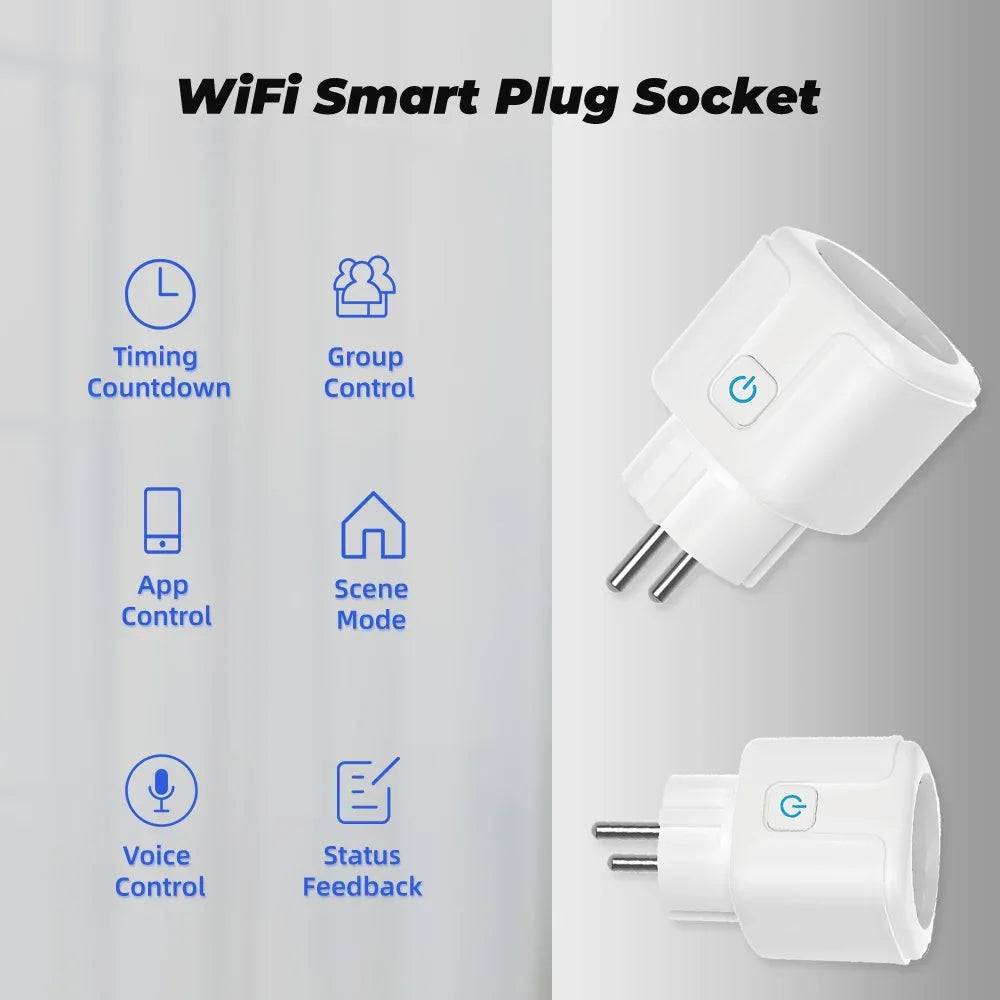 20A EU Smart Socket WiFi Smart Plug Power Monitoring Timing Function Voice Control Works With Tuya APP Alexa Google Home