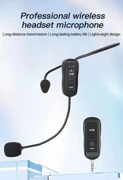 2.4G Head-mounted Wireless Lavalier Microphone Set Transmitter with Receiver for Amplifier Voice Speaker Teaching Tour Guide