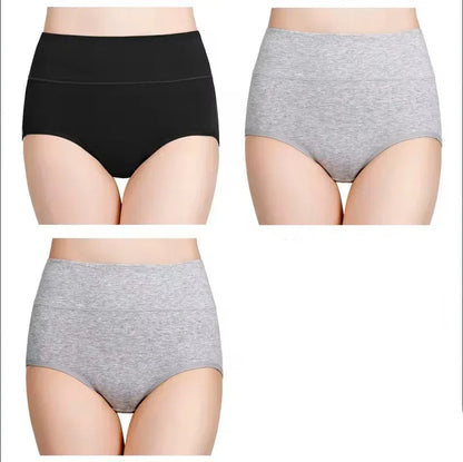 3Pcs Plus Size Women's Cotton Underwear High Waisted Tummy Control Panties Full Coverage Briefs Jacquard Ladies Panty L-5XL