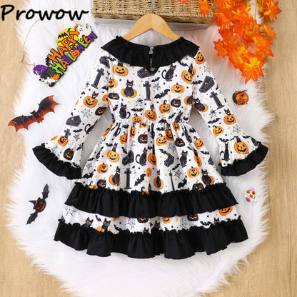 Prowow 2-8Y Kids Purple Halloween Dresses For Girls Long Sleeve Princess Mesh Spooky Spider Dress Children Halloween Costumes