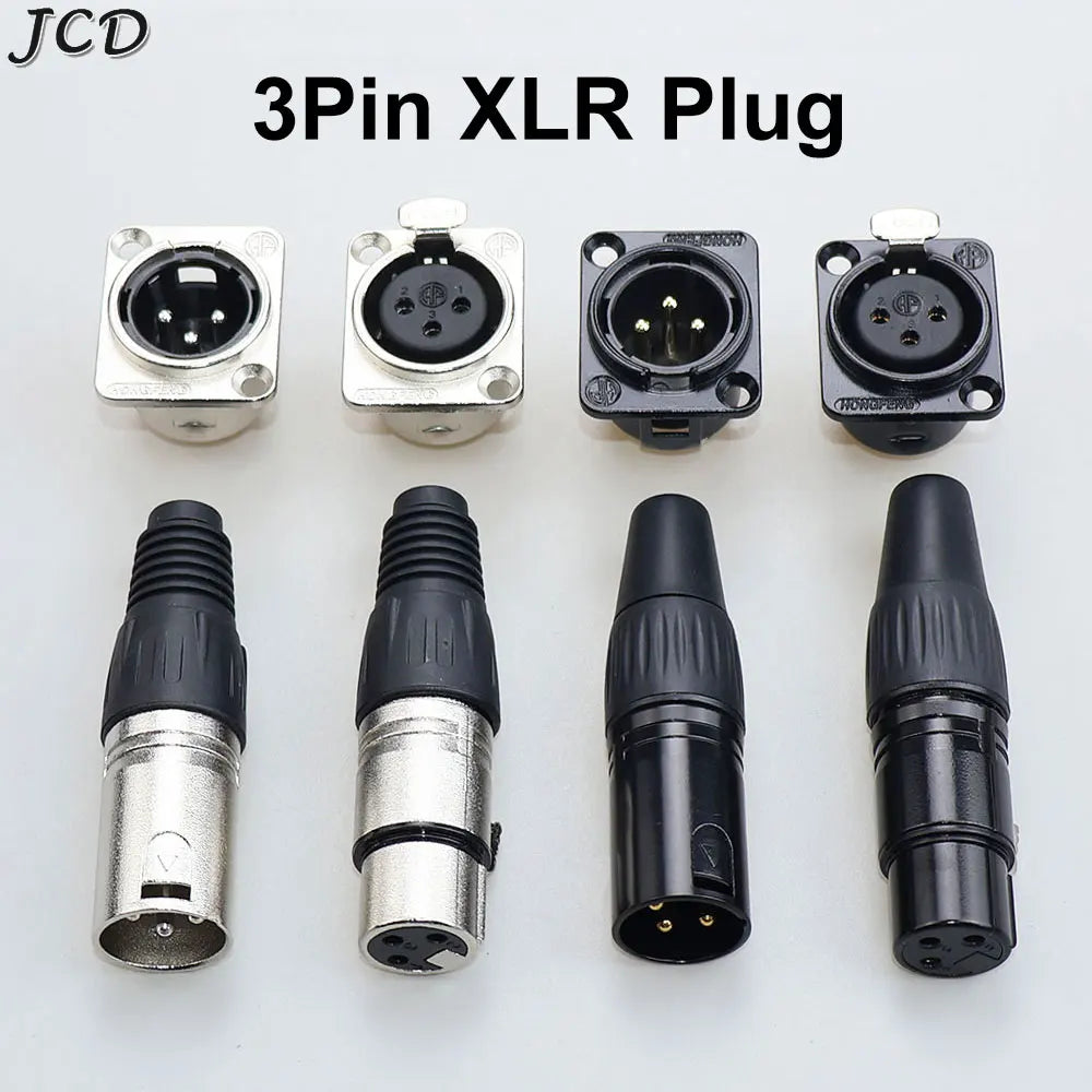 JCD XLR 3Pin Male/Female Microphone Audio Cable Plug Panel Pure Black Silver Copper Gold-Plated XLR Connector Socket