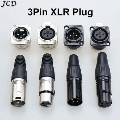 JCD XLR 3Pin Male/Female Microphone Audio Cable Plug Panel Pure Black Silver Copper Gold-Plated XLR Connector Socket