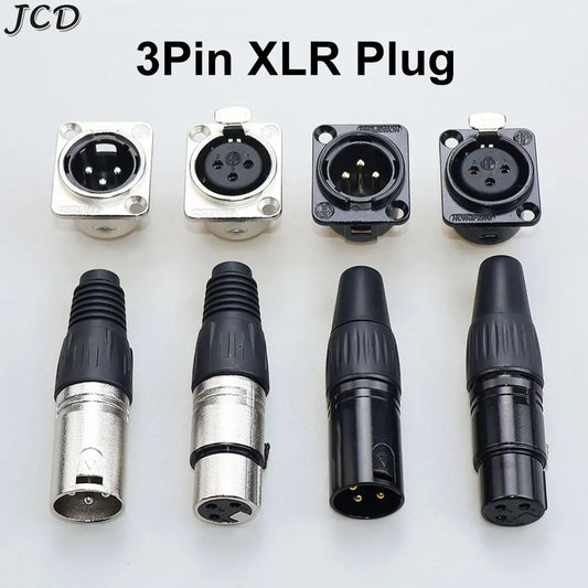 JCD XLR 3Pin Male/Female Microphone Audio Cable Plug Panel Pure Black Silver Copper Gold-Plated XLR Connector Socket