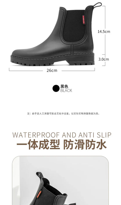 Women's short tube anti slip rain shoes, lightweight waterproof water shoes, fashionable Chelsea rain boots, PVC one-time moldin