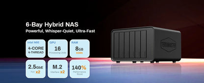 TERRAMASTER F6-424 NAS Storage 6bay - N95 Quad Core CPU, 8GB DDR5 RAM, 2.5GbE Port X2, Network Attached Storage (Diskless))