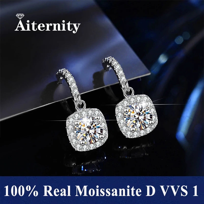 Fine Jewelry Pass Diamond Tester Pen Moissanite Hoop Earrings For Women With GRA S925 Sterling Silver For Women Ear Clasps