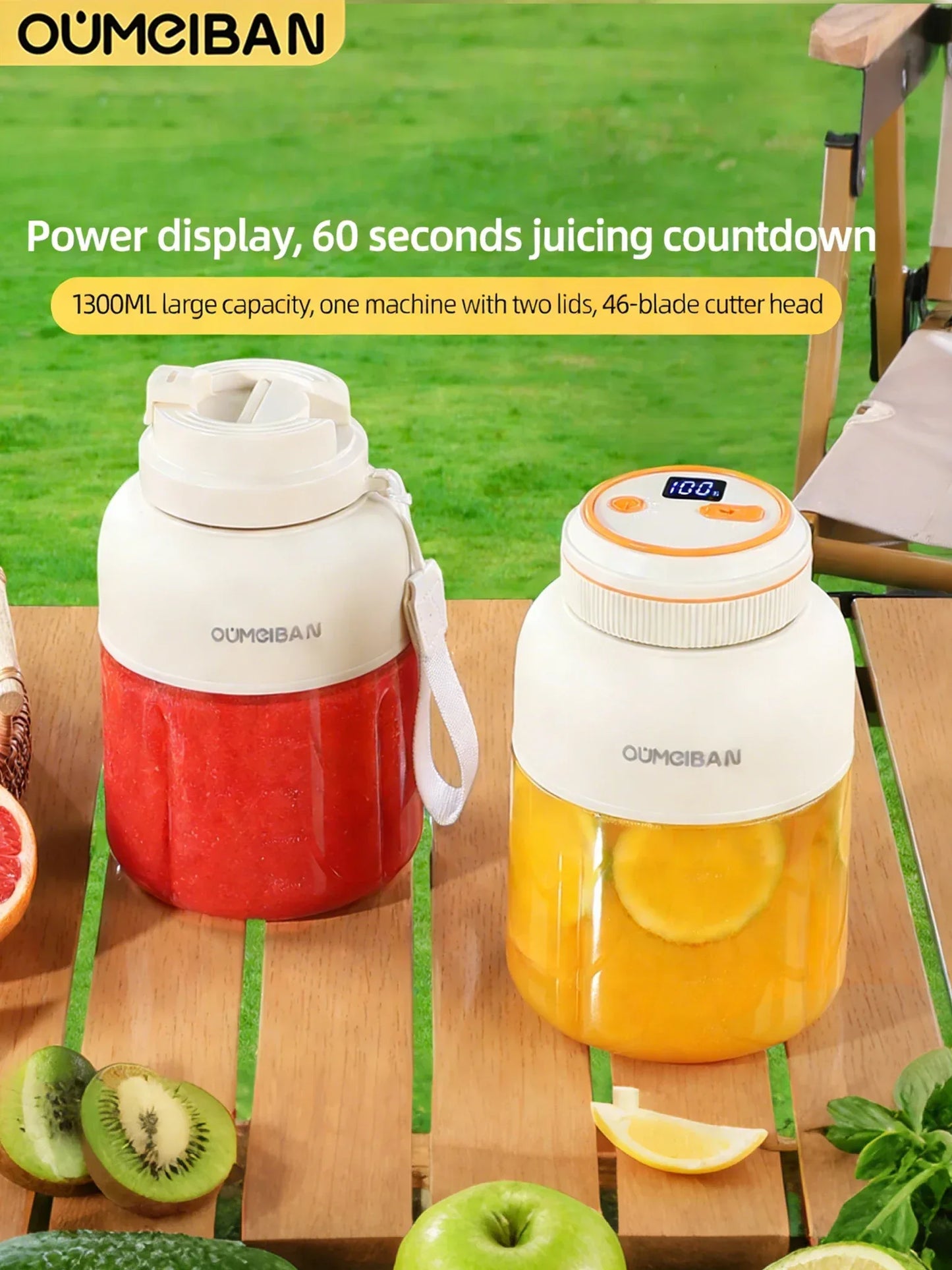 Home Portable Juicer 1400ML, Fresh Fruit Mixer with 48 Blades, USB Rechargeable Multifunctional Ice Crusher Smoothie Blender