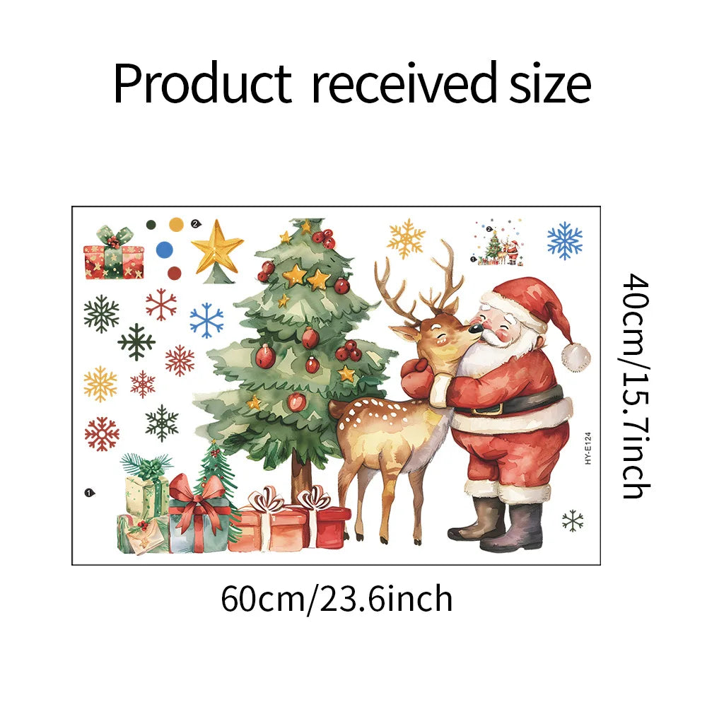 Cartoon Santa Claus Elk Wall Stickers Christmas Gifts Living Room Background Home Decoration Festival Mural New Year Wallpaper
